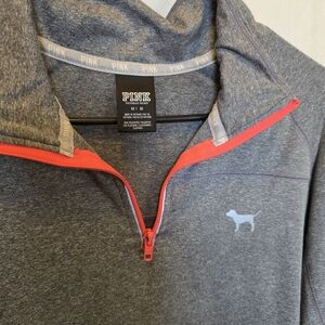 PINK Victoria's Secret Men's Zip-Up Sweater in Gray and Red